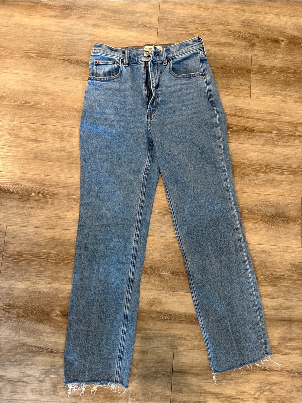 Abercrombie & Fitch Straight Leg Jeans in Medium Blue Denim